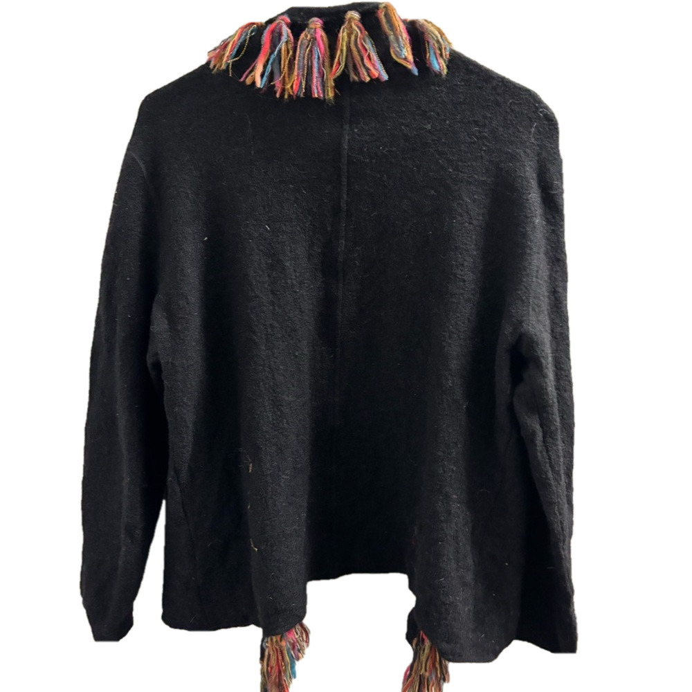Ruby Red Colorful Fringe Black Open Cardigan Size… - image 3